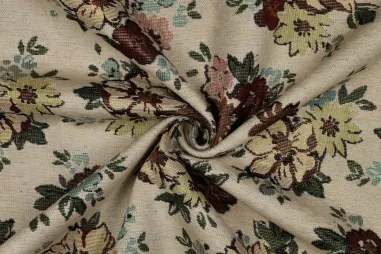 Sandbeige - Polyesterstoff – Gobelin-Chenille – Blumen – Sand – 3822-002