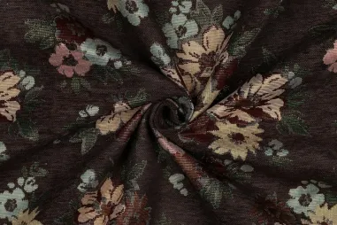 Kant stof - stretch - bloemen - bruin - 0392-170 - Polyester stof - gobelin chenille - bloemen - bruin - 3822-003