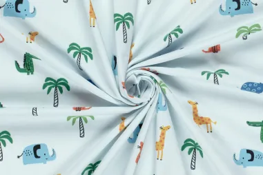 giraffe motief stoffen - Tricot stof - dieren - lichtblauw - 21837-002