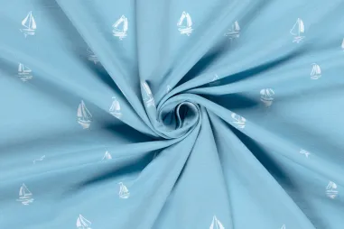 Boten motief stoffen - Tricot stof - zeilboten - babyblauw - 21842-003