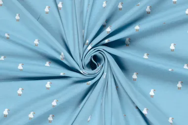 Stoffen uitverkoop - Tricot stof - zeemeeuwen - babyblauw - 21844-003