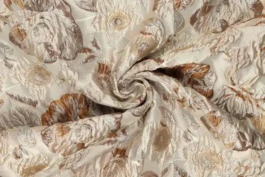 Gilet stoffen - Polyester stof - jacquard metaal - bloemen - naturel - 22770-090