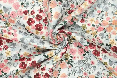 Bloemetjes stoffen - Polyesterstoff – Brokat-Jacquard – Blumenmuster – Rosa Multi – 22769-025