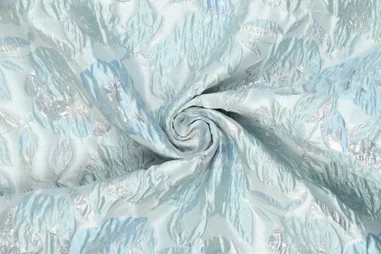 140gr/M² - Polyester stof - jacquard metaal - bloemen - babyblauw - 22770-690