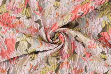 Roze stoffen - Polyester stof - jacquard metaal - bloemen - roze - 22750-534