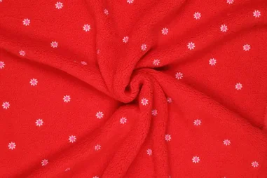 Teddy stoffen - Teddy stof - embroidery - bloemetjes - rood - 22260-425