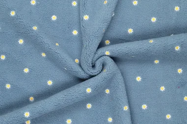 Katoen stof - Hydrofielstof uni - oudblauw - 3001-006 - Teddy stof - embroidery - bloemetjes - blauw - 22260-690