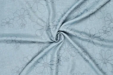 100% Polyester - Stickstoff – Blumen – hellblau – 22759-631