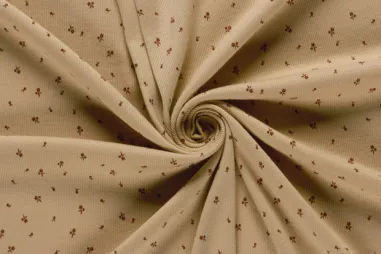 Bloemetjes stoffen - Jersey – Rippstrick – Blumenmuster – Dunkelbeige – 25443-052
