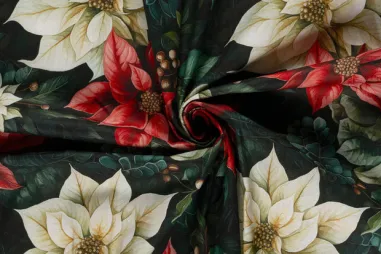 Hobbystoffen - Panama stof - digitaal bloemen - zwart multi - 1978-069