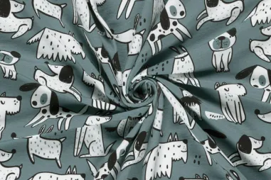 Dierenmotief stoffen - Tricot stof - French Terry - honden - staalblauw - 24420-007