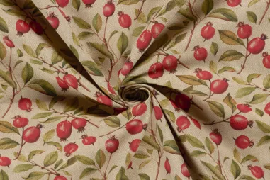Naturel stoffen - Deco stof - linnenlook - digitaal rozenbottels - naturel - 1961-015
