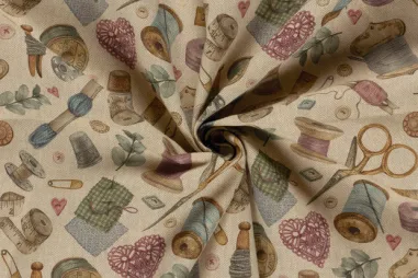 Jasje - Deco stof - linnenlook - digitaal naaibenodigheden - naturel multi - 1966-022