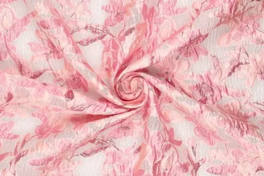Rosa - Polyesterstoff – Jacquard Metall – Blumen – Rosa – 22770-880