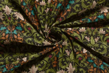 Katoen stof - Batist - zwart - 3649-069 - Panama stof - digitaal bloemen - zwart multi - 1917-069