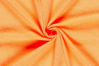 Geruite stoffen - Katoen stof - mix - poplin seersucker - neon oranje/wit - 25002-036