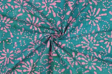 katoenen stoffen met print - Katoen stof - handcrafted batik - turquoise - 3972-003