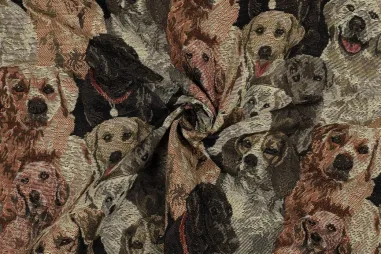 Polyester stof - Interieur- en gordijnstof - bruin - 297322-F4 - Polyester stof - gobelin - honden - bruin multi - 3985-001