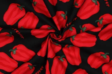 Hobbystoffen - Canvas stof - paprika's - zwart - 5719-001