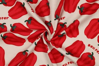 Naturel stoffen - Canvas stof - paprika's - naturel - 5719-005