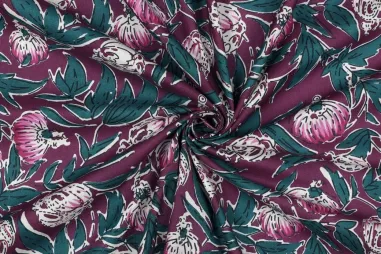 Aubergine - Baumwollstoff – handgefertigter Blockdruck – Aubergine – 6618-003