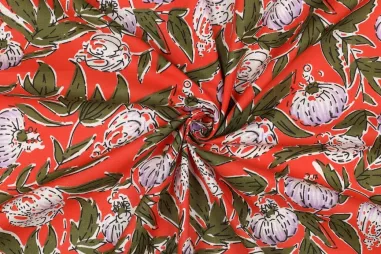 katoenen stoffen bloemen - Katoen stof - handcrafted block print - koraal - 6618-004
