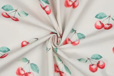 Weiß - Wasserabweisender Stoff – Tischdecke – Kirschen – weiß – 6749-001