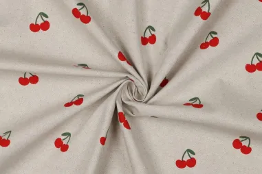 Fruit stoffen - Canvas stof - linnenlook - kersen - naturel - 6848-001