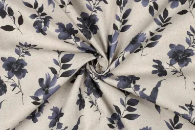Naturel stoffen - Canvas stof - linnenlook - digitaal bloemen - naturel - 6879-003