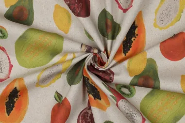 Naturel - Canvas stof - linnenlook - digitaal fruit - naturel - 6882-001
