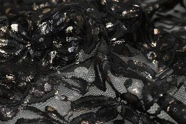 Doorgestikte stof - corduroy - zwart - 22084-069 - Kant stof - foil lace - zwart - 22411-999
