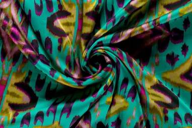 Glanzende stoffen - Viscose stof - satijn - abstract - donkermint multi - 32/25087-022