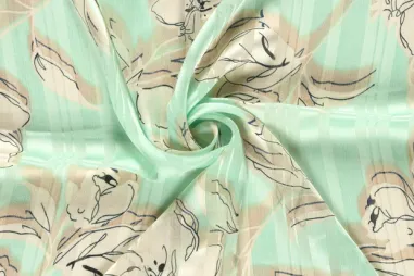 Bloemen motief stoffen - Polyester stof - chiffon - bloemen - mintgroen - 32/25079-021