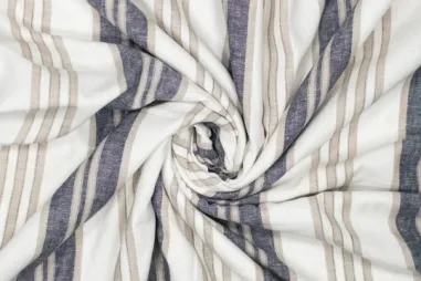 70% linnen, 30% viscose - Leinenstoff – Leinenmischung – Streifen – blau – 325011-20