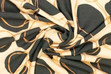 100% viscose stoffen - Viscose stof - stippen - crème/zwart - 458032-32