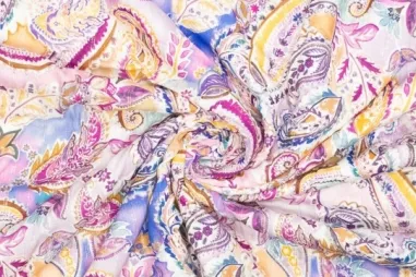 Stretch stof - polyester bubble - abstract gestreept - limoen multi - 23063-023 - Viscose stof - metaal - digitaal paisley - multi - 922334-82