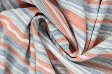 Witte tricot stoffen - Tricot stof - ribtricot - strepen - blauw multi - 3/47102-920