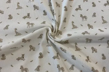 Nieuwe stoffen - Tricot stof - ribtricot - digitaal dieren - gebroken wit zand - 26345-22