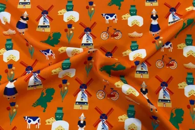 Katoen stof - fantasie sterren - oranje - 5649-036 - Texture stof - thema Holland - oranje - 2146
