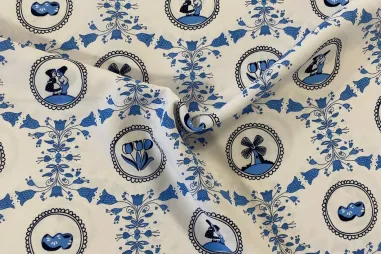 Stoffe - Texture stof - thema Delfts Blauw - wit - 3072