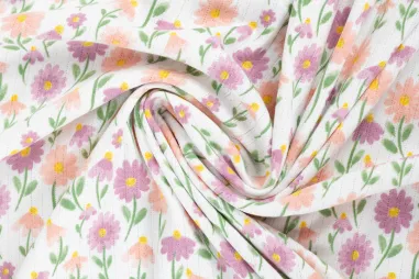 95% Baumwolle, 5% Elastan - Tricot stof - ajour - bloemetjes - gebroken wit - 3/47106-510