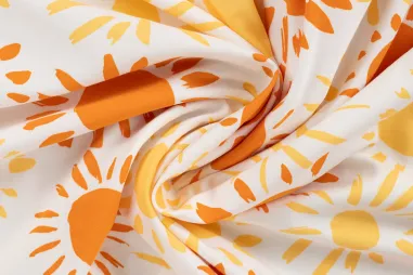 Witte stoffen - Tricot stof - zonnetjes - wit - 3/K10363-810