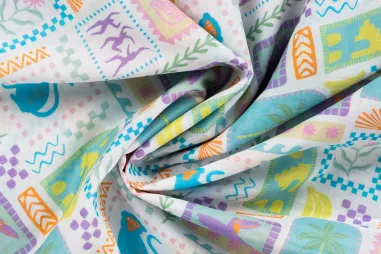 75gr/M² - Katoen stof - voile - diversen prints - wit multi - 3/K48141-500