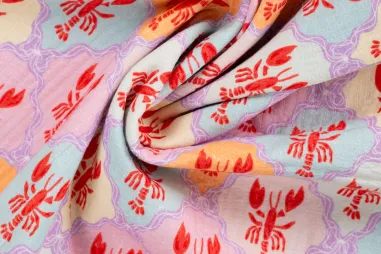 katoenen stoffen met print - Katoen stof - kreeften - pastel - 3/48143-170