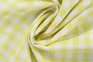 KN21 0856-575 Cotton teddy dunkel oker - Katoen stof - seersucker - ruiten - wit/geel - 3/48142-821