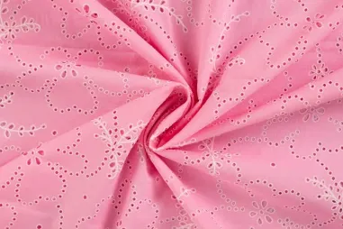 Quality - Broiderie stof - katoen voile - puff bloemen - roze - 48145-172