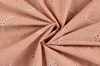 60gr/M² - Broiderie stof - katoen voile - puff bloemen - peach - K48145-330