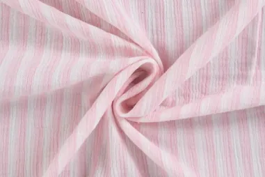 Roze Ledikantdeken stoffen - Hydrofiel stof - strepen - roze - K42048-131