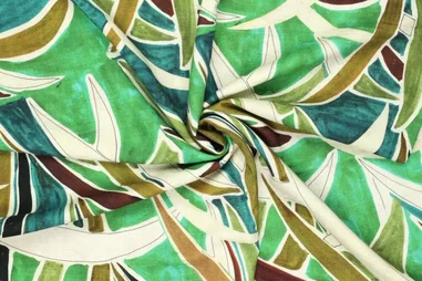Groene stoffen - Viscose stof - linnenmix - digitaal palmbladeren - groen multi - 22510-315