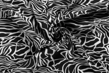 Neue Stoffe - Viscose stof - linnenmix - fantasie zebraprint - zwart - 32/25051-445